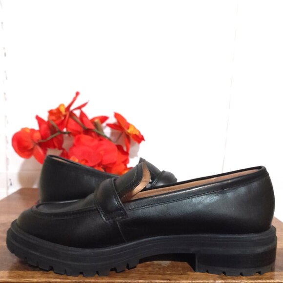 SOLD🔴🔴🔴🔴🔴🔴Madewell Women's Black Leather Lugged Slip On Loafer 8.5 - Picture 10 of 11